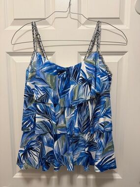 Beach House Blue & Green Tropical Ruffle Swim Tank
